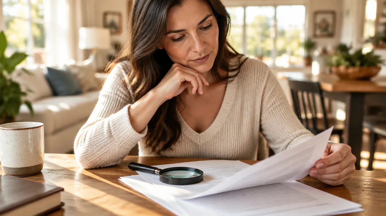 Homeowner reviewing a home improvement contract with a magnifying glass