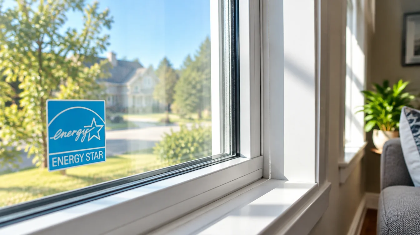 Energy-efficient window with an ENERGY STAR certification sticker