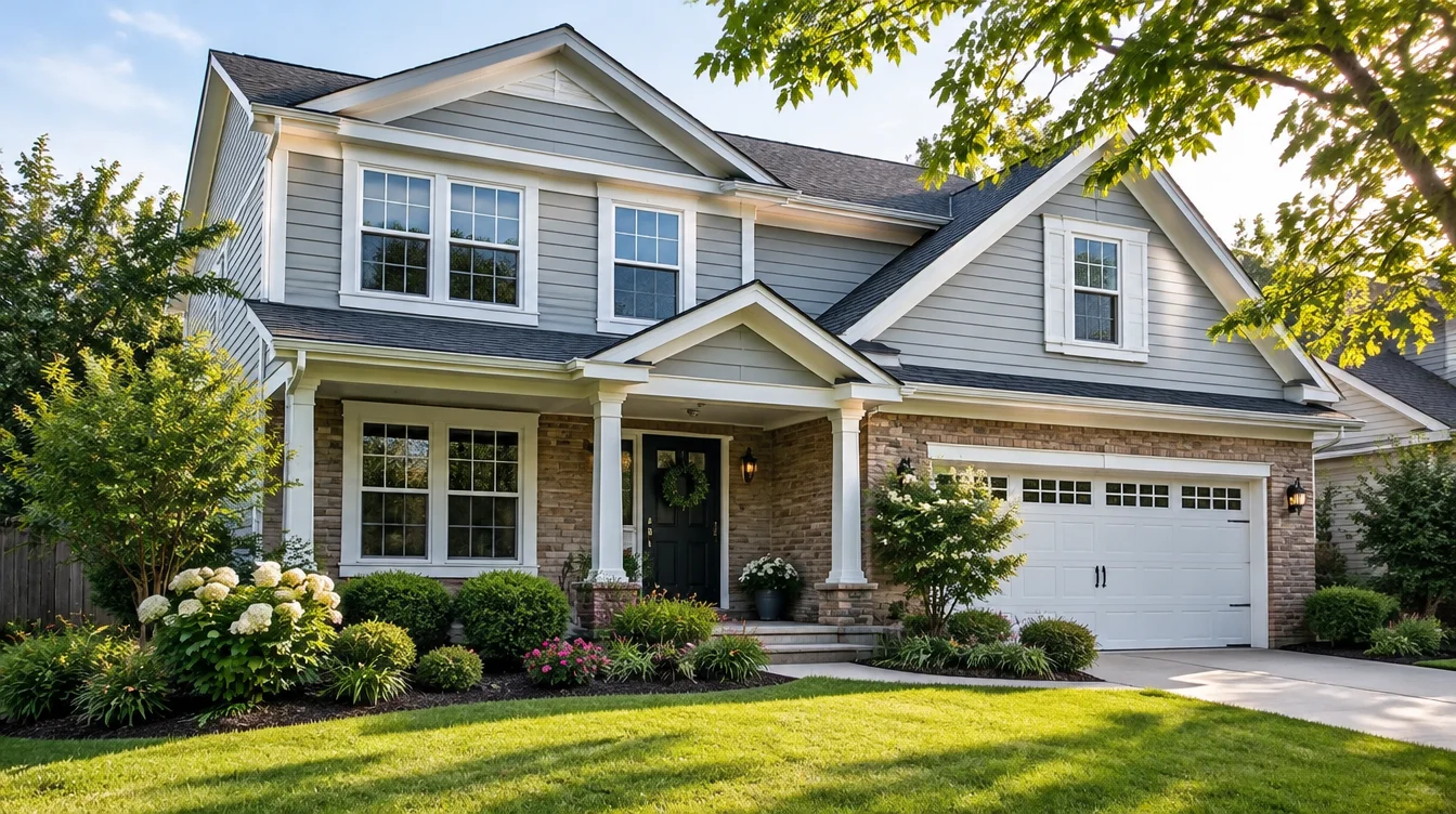 Suburban home exterior with freshly installed new windows